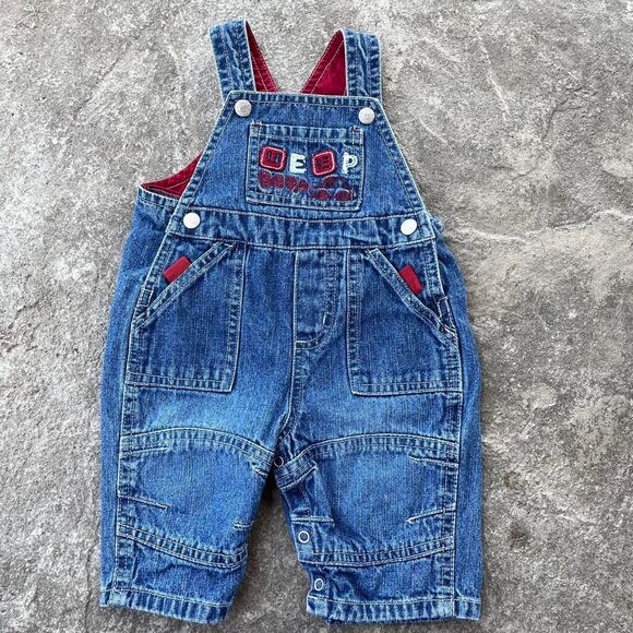 Vintage Y2K Denim Overalls with Embroidered Cars Retro Kidcore Beep Baby Boy - Picture 1 of 7